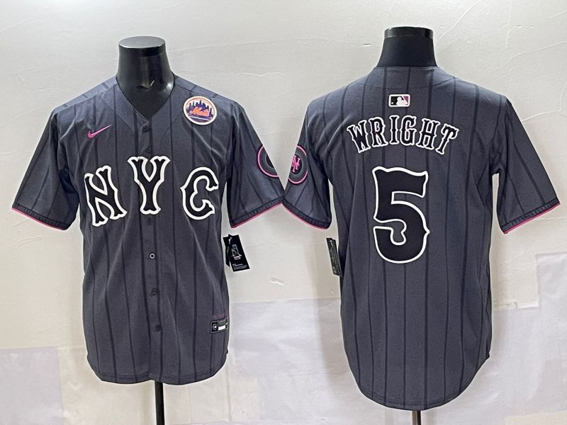 Men 2025 New York Mets 5 Wright Grey Game Nike MLB Jersey style 06